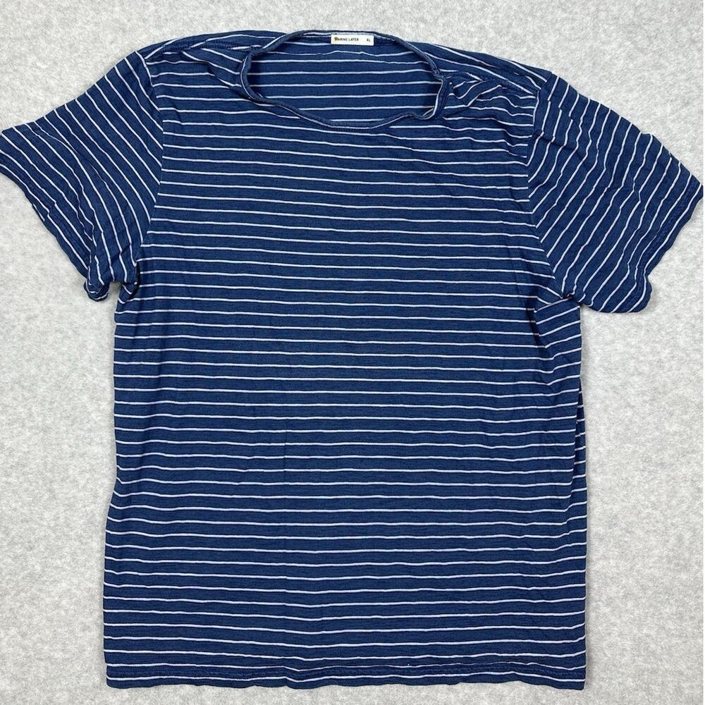 Marine Layer Mens Size XL Signature Crew Tee in Indigo/White Stripe